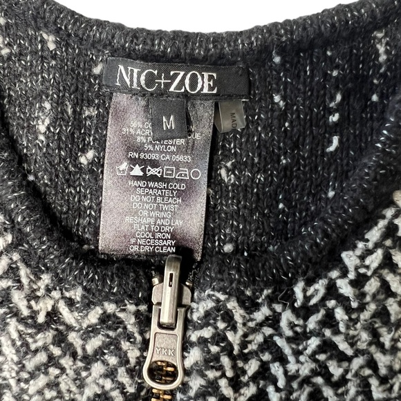 Nic + Zoe Medium Cardigan Knit Sweater Full Zip Reversible Black Gray Tunic Long - Picture 7 of 12